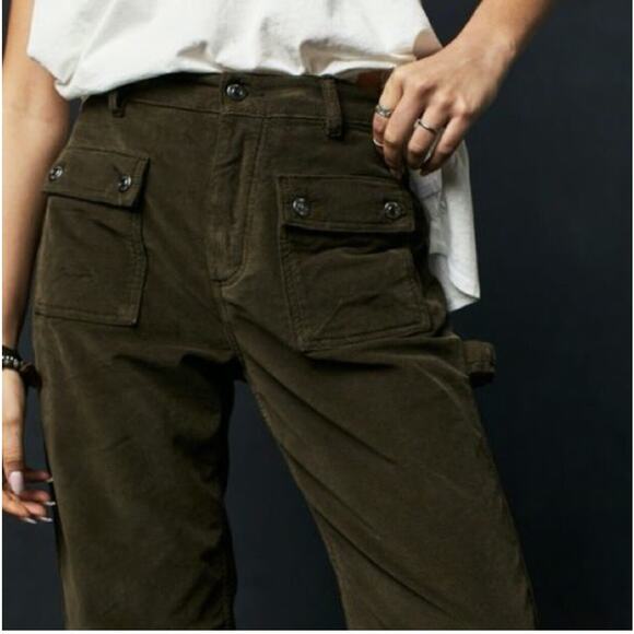 Free People Kyo Pants Corduroy Button Fly Olive Green - Size 4 - Picture 3 of 8